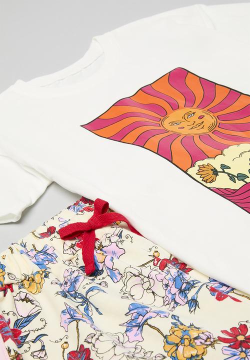 Pop Candy - Printed crew neck tee & short set - multi