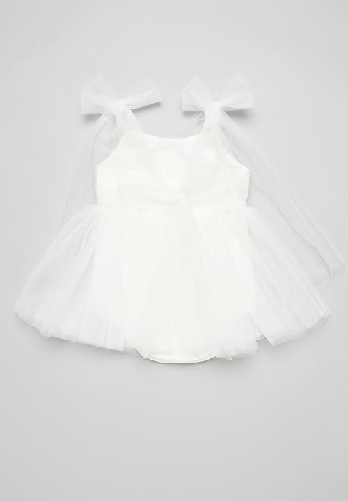 Pop Candy - Bow décor mesh dress - white