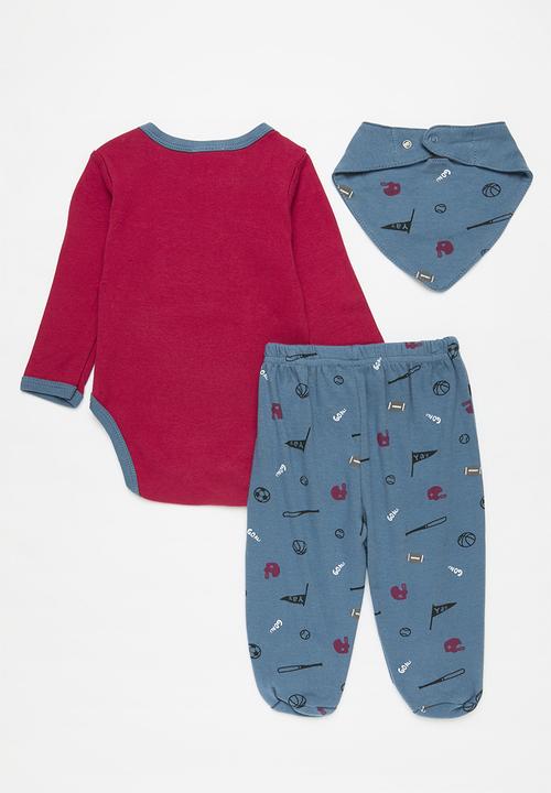 Pop Candy - 3 Piece printed bodyvest legging & bib set-blue & red