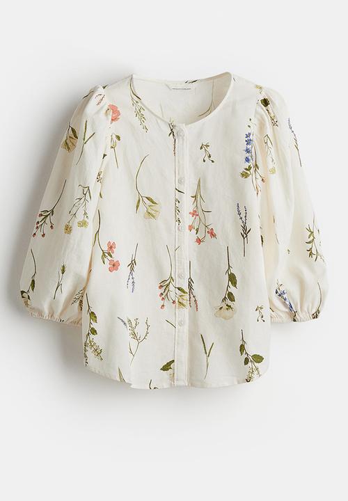 H&M - Linen-blend blouse - cream floral 