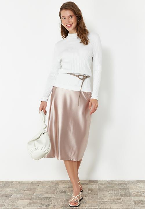 Trendyol - Premium satin a-line/a-line midi knitted skirt - ecru 
