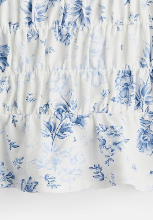 H&M - Cropped smocked top - cream floral