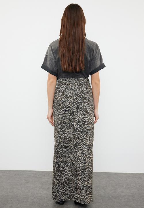 Trendyol - Patterned maxi denim skirt - leopard 