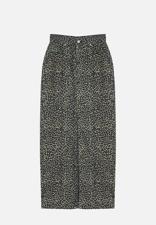 Trendyol - Patterned maxi denim skirt - leopard 