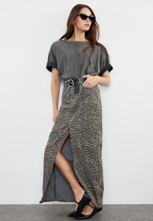 Trendyol - Patterned maxi denim skirt - leopard 