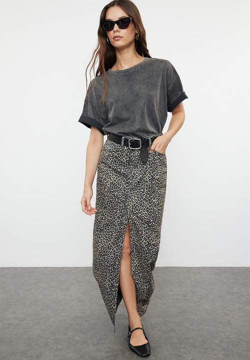 Trendyol - Patterned maxi denim skirt - leopard 