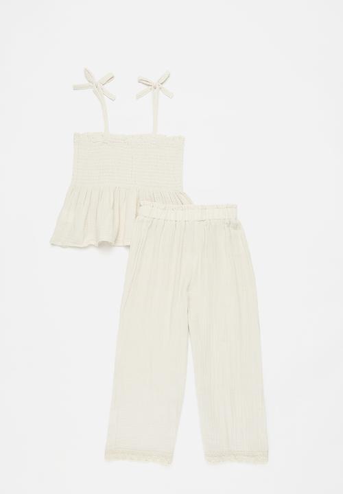 Pop Candy - Smock top and pants set-off white