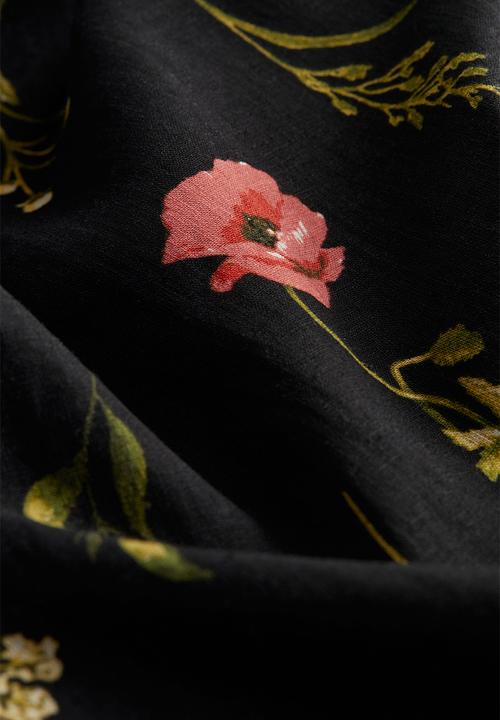 H&M - Linen-blend maxi skirt - black floral 
