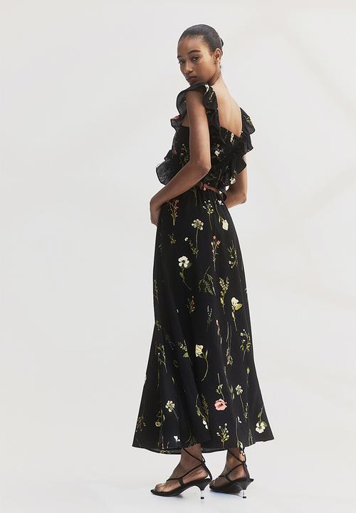 H&M - Linen-blend maxi skirt - black floral 