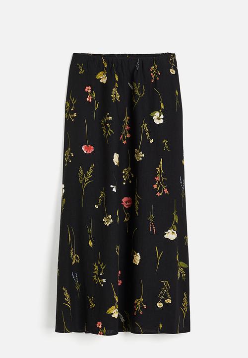 H&M - Linen-blend maxi skirt - black floral 