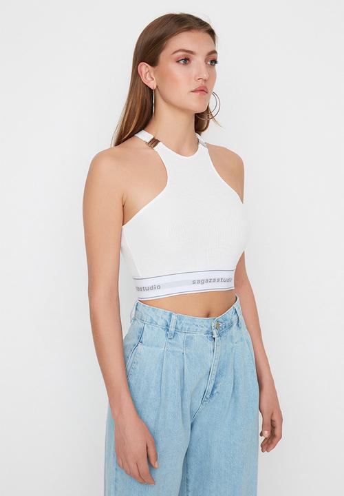 Trendyol - Sagaza studio white metal accessory detailed knitted bustier