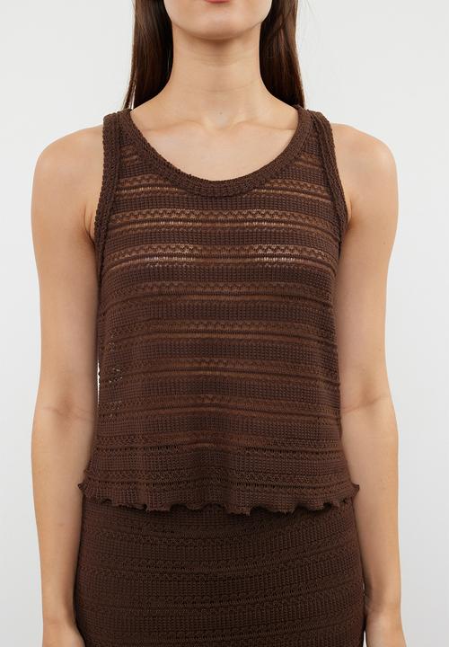 Trendyol - Cotton openwork/perforated skirted knitwear bottom-top set - brown