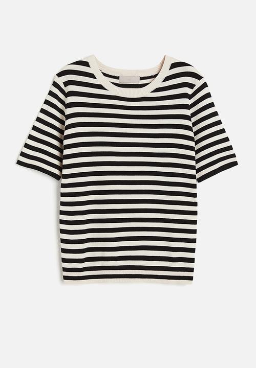 H&M - Fine-knit top - cream & black striped 