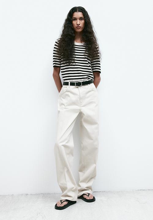 H&M - Fine-knit top - cream & black striped 