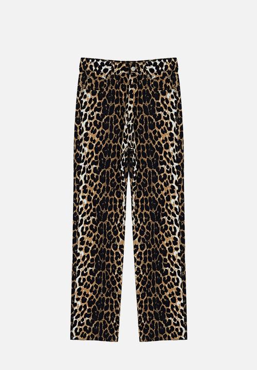 Trendyol - Leopard patterned straight cut woven trousers - brown 
