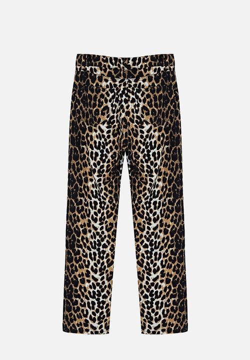 Trendyol - Leopard patterned straight cut woven trousers - brown 