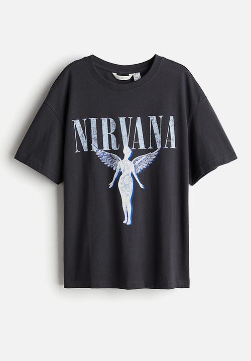 H&M - Oversized printed T-shirt - dark grey/nirvana