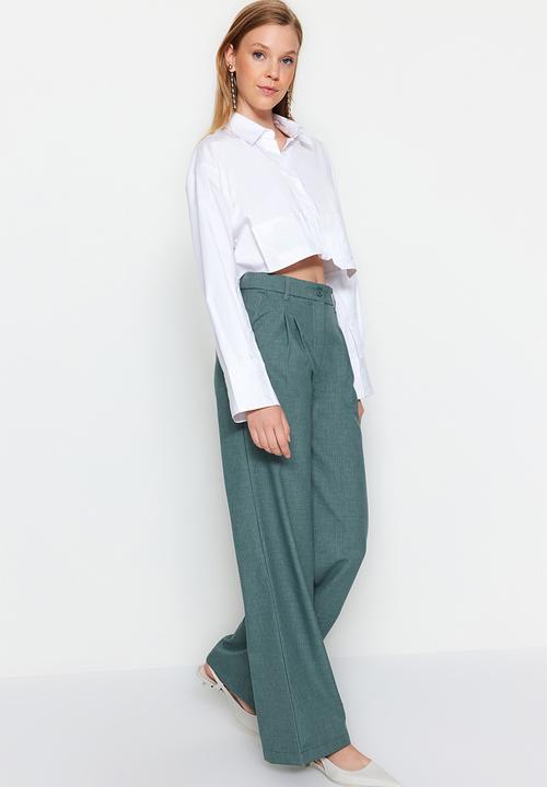 Trendyol - Wide leg pleated woven trousers - dark green