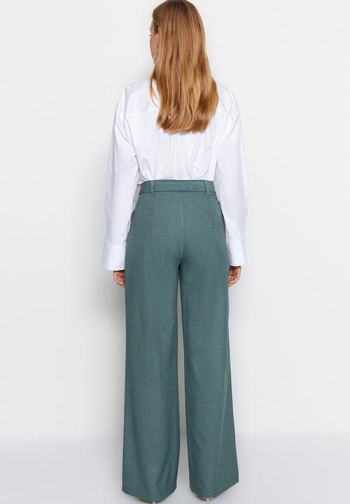 Trendyol - Wide leg pleated woven trousers - dark green