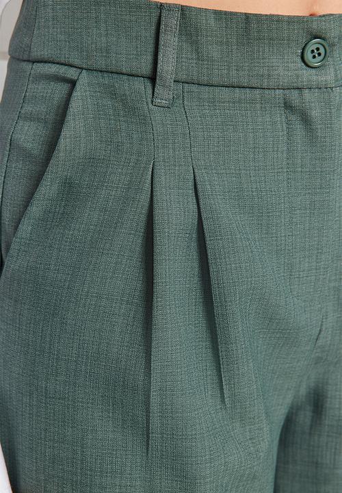 Trendyol - Wide leg pleated woven trousers - dark green