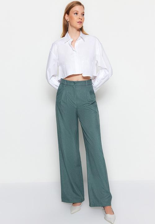 Trendyol - Wide leg pleated woven trousers - dark green