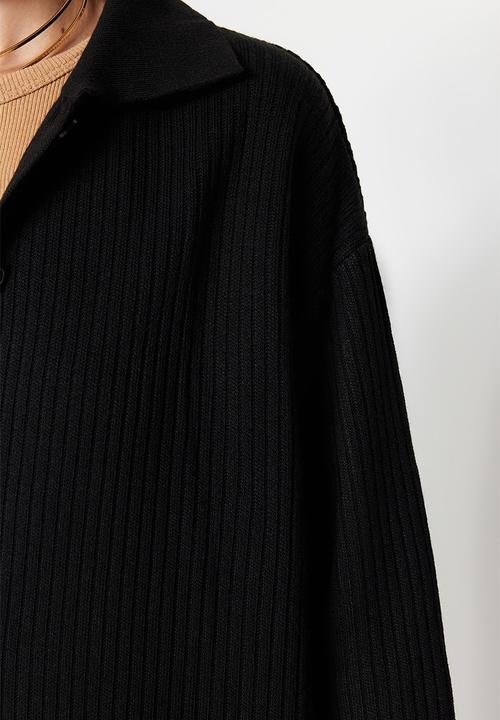 Trendyol - Slit Detailed Cardigan-Pants Knitwear Set - Black 