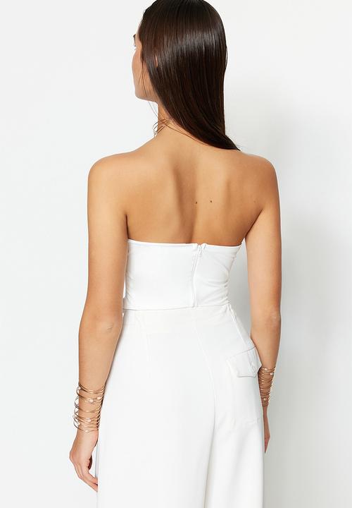 Trendyol - Underwire Detailed Knitted Satin Bustier - Ecru 