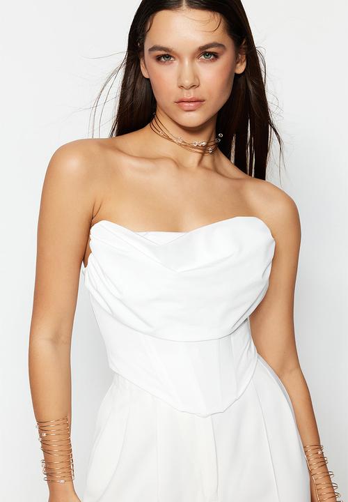 Trendyol - Underwire Detailed Knitted Satin Bustier - Ecru 
