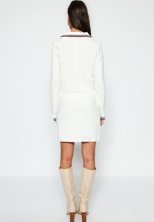Trendyol - Color block knitwear skirt bottom-top set - ecru
