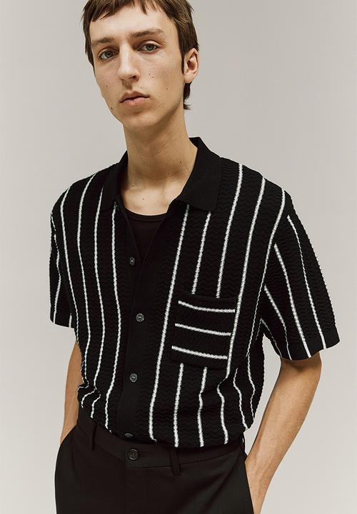 H&M - Regular fit textured-knit shirt - black,multi