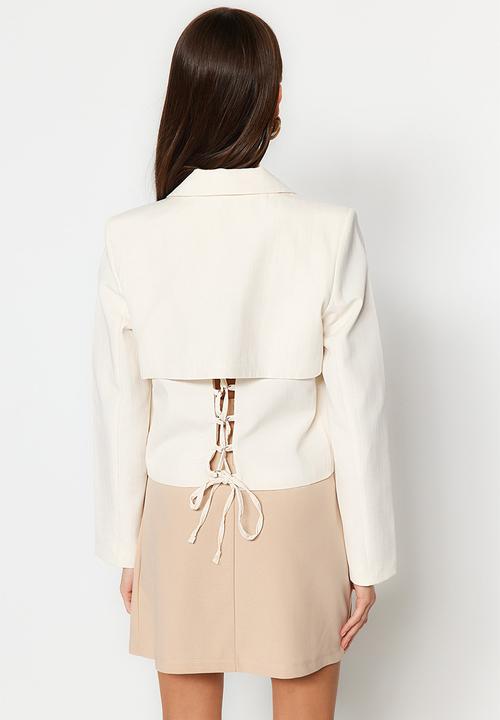 Trendyol - Crop Woven Blazer Jacket - Stone 