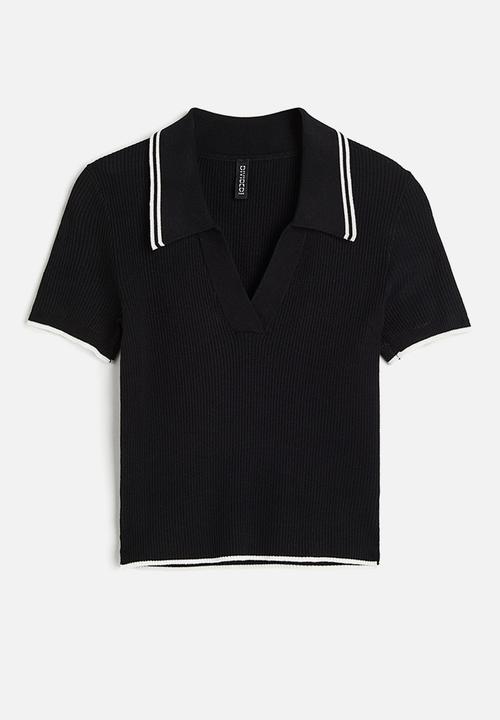 H&M - Rib-knit collared top - black