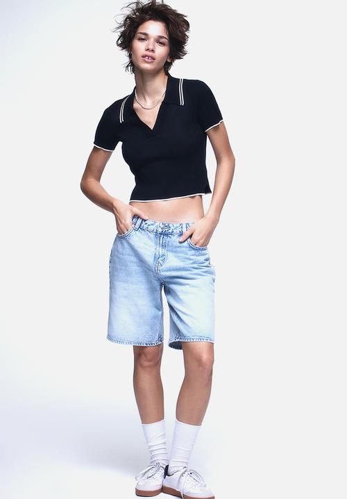 H&M - Rib-knit collared top - black