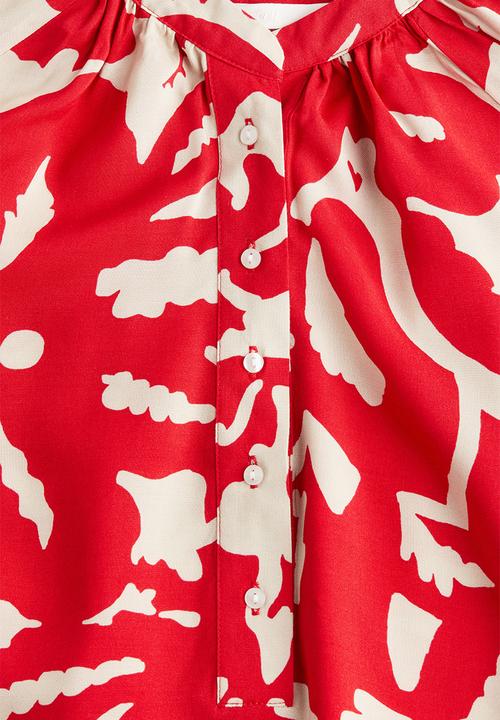H&M - Balloon-sleeved blouse - bright red/floral