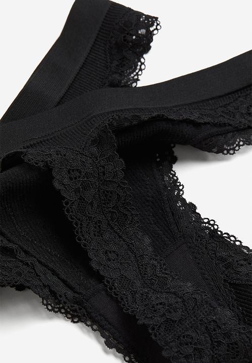 H&M - 2 Pack seamless lace-trimmed thong briefs - black