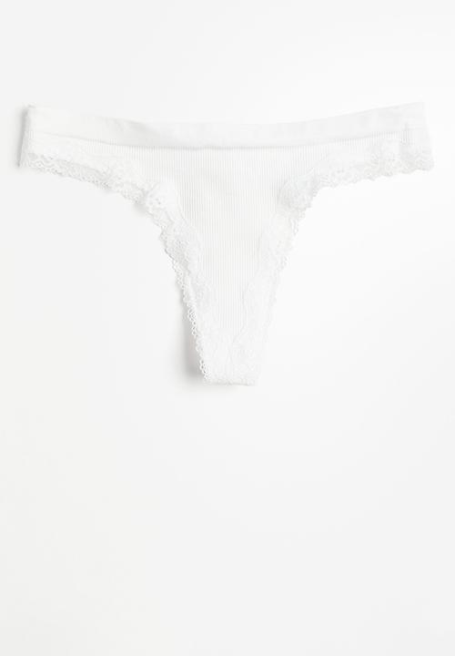 H&M - 2 Pack seamless lace-trimmed thong briefs - white