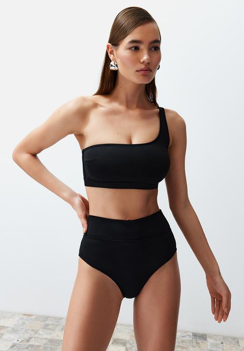 Trendyol - Single Shoulder High Waist Regular Bikini Set - Black 