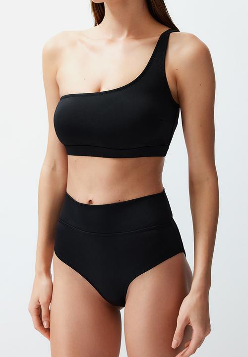 Trendyol - Single Shoulder High Waist Regular Bikini Set - Black 