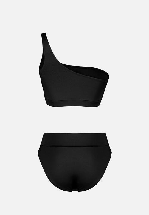 Trendyol - Single Shoulder High Waist Regular Bikini Set - Black 