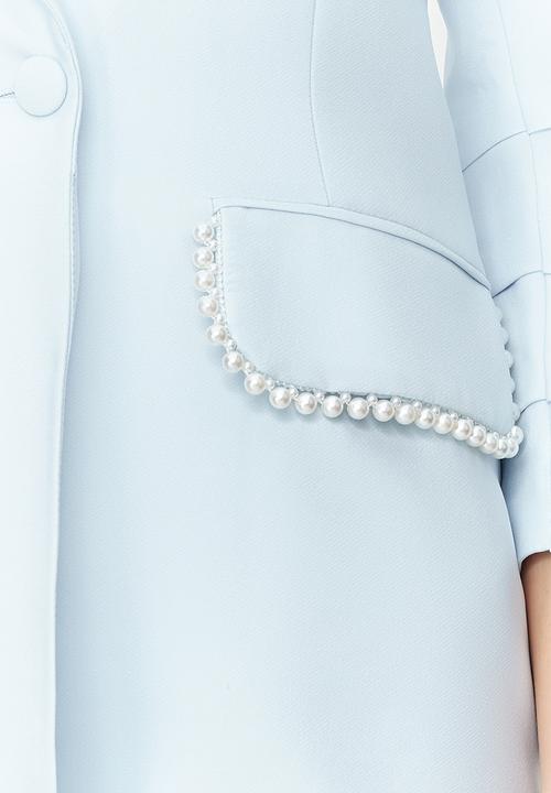 Trendyol - Blue Pearl Detailed Crepe Jacket Trousers Woven Bottom Top Set