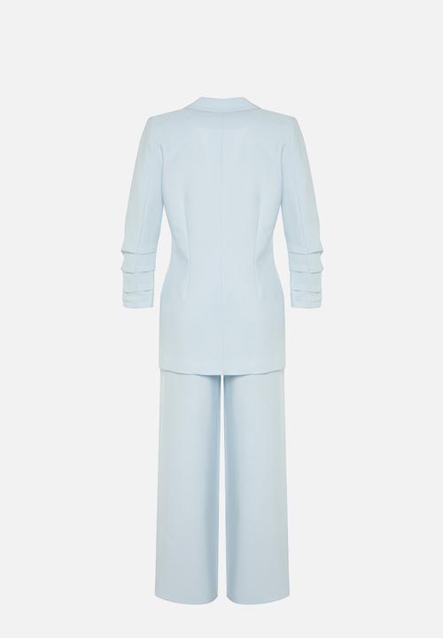 Trendyol - Blue Pearl Detailed Crepe Jacket Trousers Woven Bottom Top Set