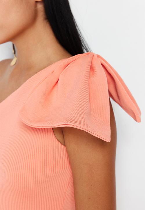 Trendyol - Single Sleeve Bow Detailed Knitwear Blouse - Orange 