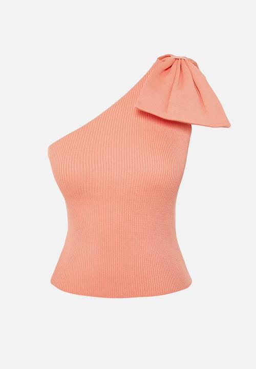 Trendyol - Single Sleeve Bow Detailed Knitwear Blouse - Orange 