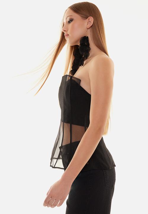 Trendyol - Corset Detailed Woven Organza Bustier - Black 