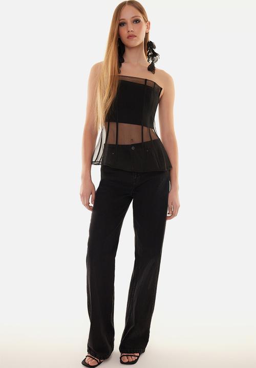 Trendyol - Corset Detailed Woven Organza Bustier - Black 