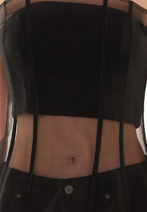 Trendyol - Corset Detailed Woven Organza Bustier - Black 