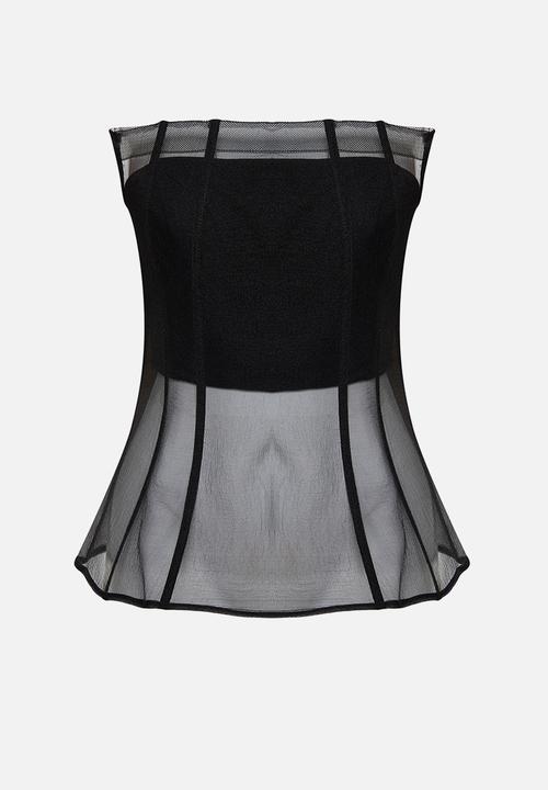 Trendyol - Corset Detailed Woven Organza Bustier - Black 