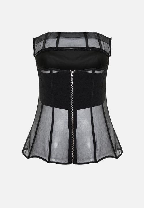 Trendyol - Corset Detailed Woven Organza Bustier - Black 