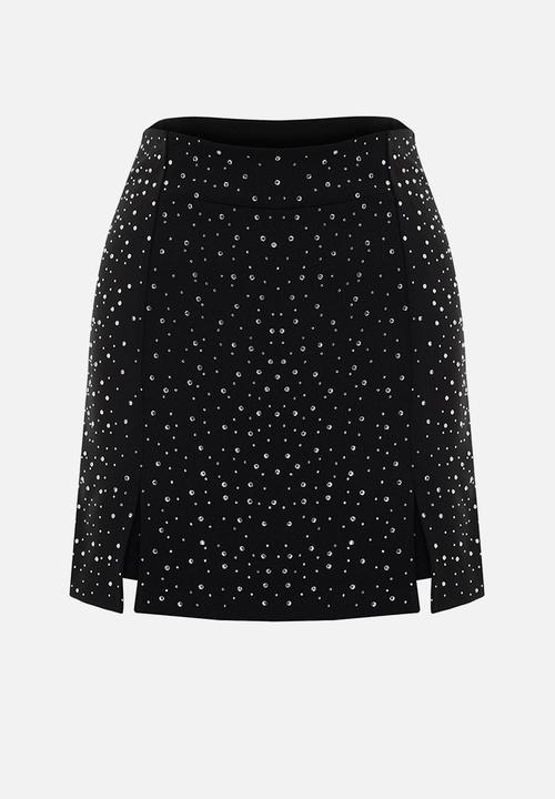 Trendyol - Shiny Stone Woven Shorts Skirt - Black 