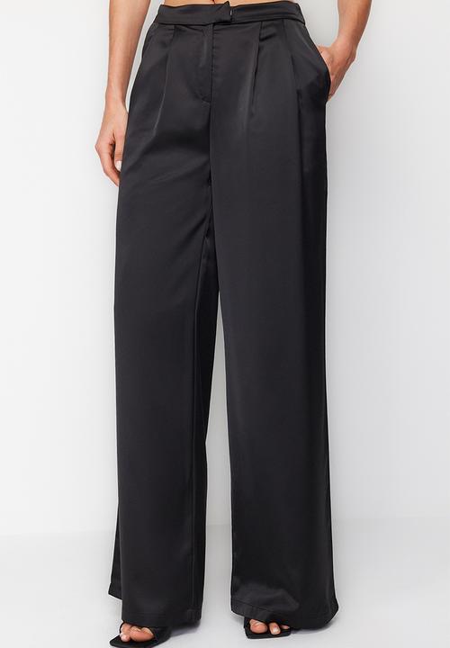 Trendyol - Wide Leg Woven Satin Trousers - Black 